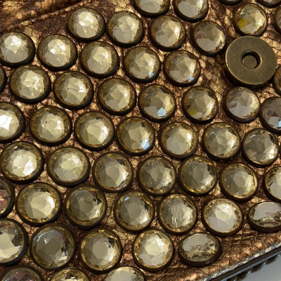 Betsey Johnson rhinestone clutch in gold gently used - Picture 5 of 9